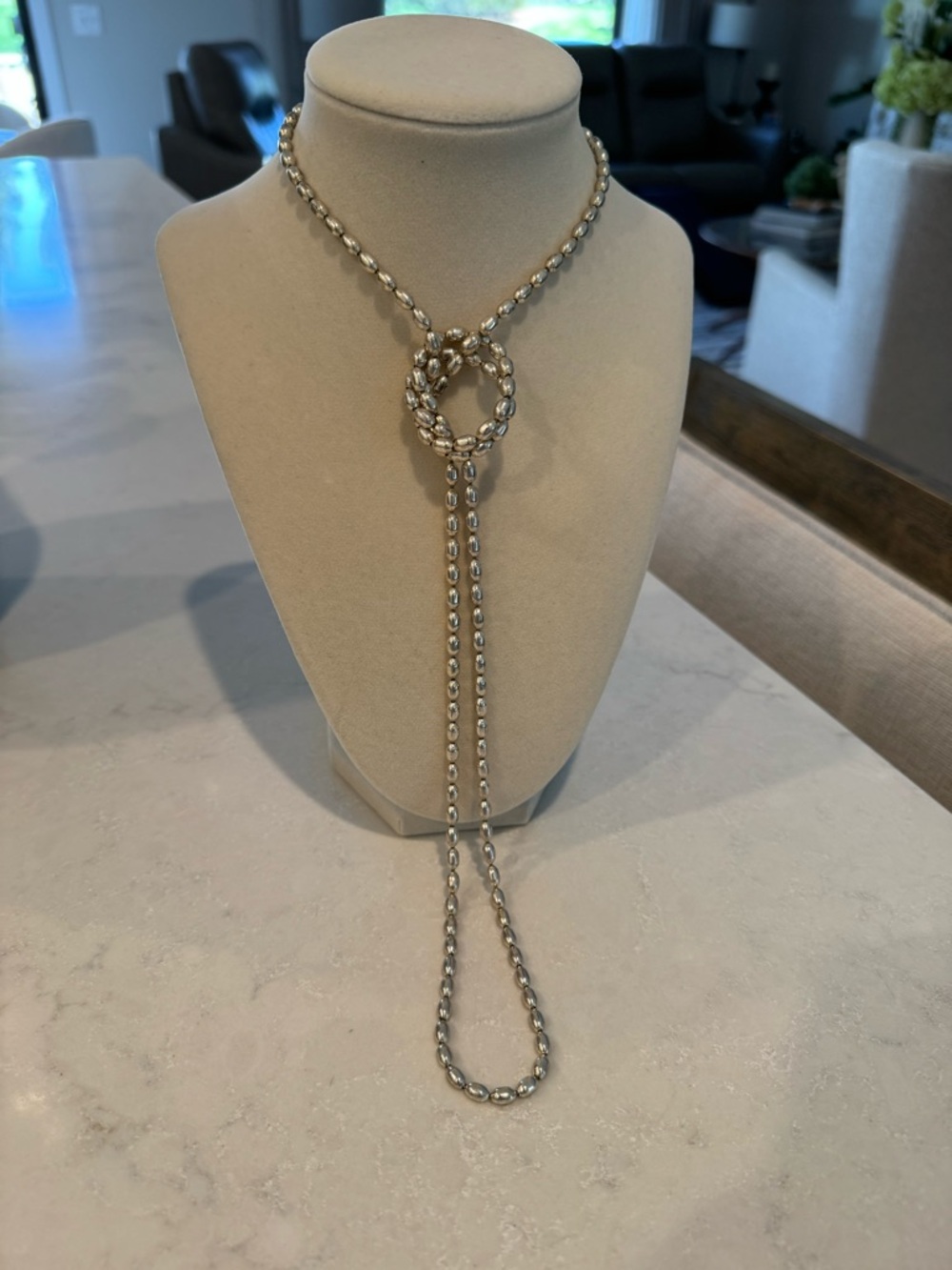 Bud to Rose Beaded Lariat Necklace with Knot Detail